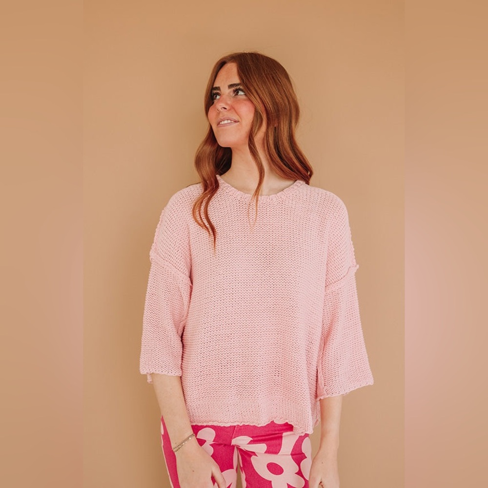 Easel Pink Knit Sweater Top Relaxed Short Sleeve Lightweight Pullover Size 1X 🆕 - Picture 9 of 13
